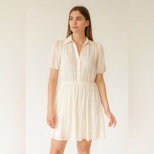 KENSIE‎ BUTTON DOWN PLEATED TIERED FLOWY WHITE BABYDOLL DRESS